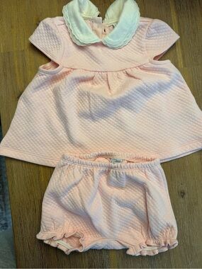 Janie and Jack Light Pink Quilted Dress & Bloomers Set with White Scallop Collar